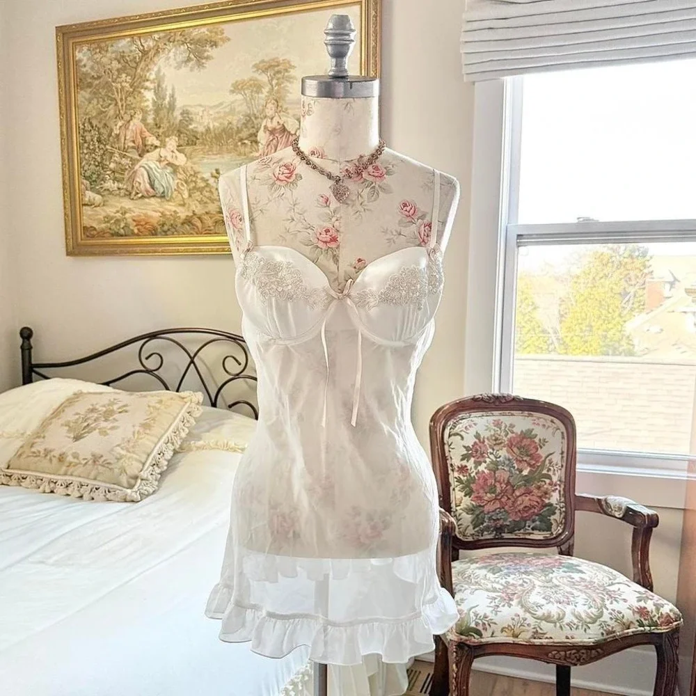 90s ivory lace trim slip dress Linea Donatella size medium‎